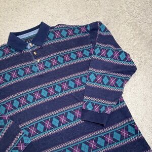VTG JJ Oliver Polo Long Sleeve Shirt Men's M Geometric Striped Blue Purple